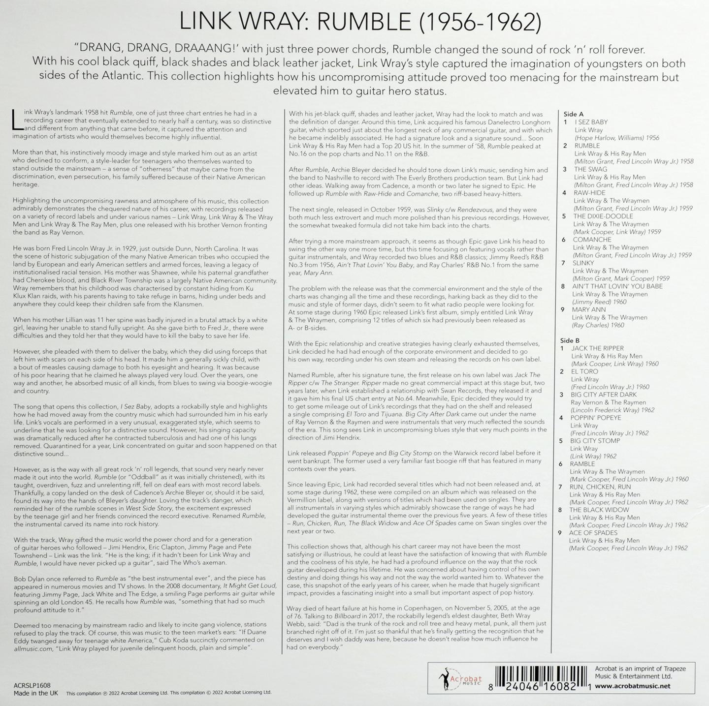 LINK WRAY: Rumble (1956-62) - HamiltonBook.com