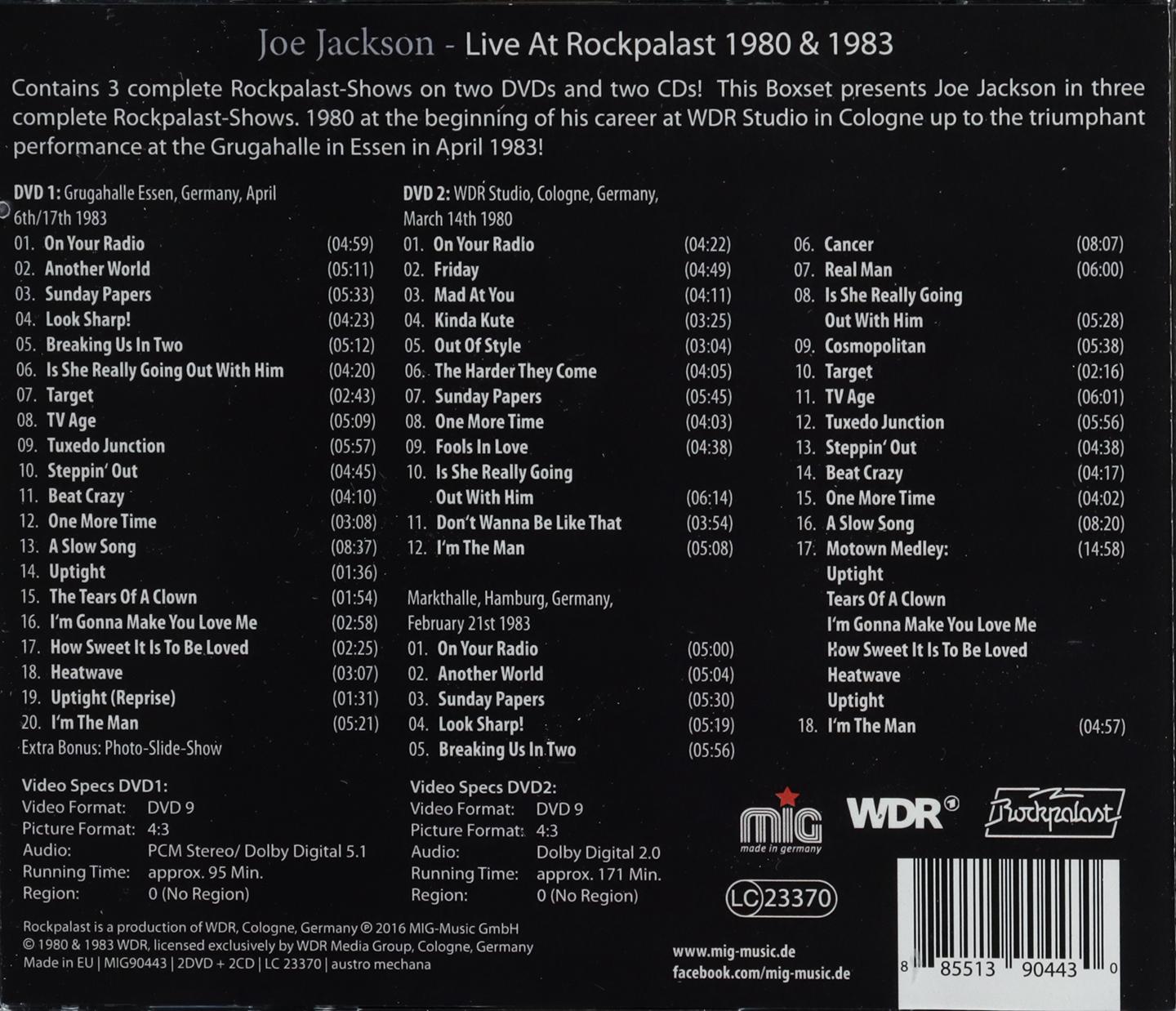 JOE JACKSON: Live at Rockpalast 1980 & 1983 - HamiltonBook.com