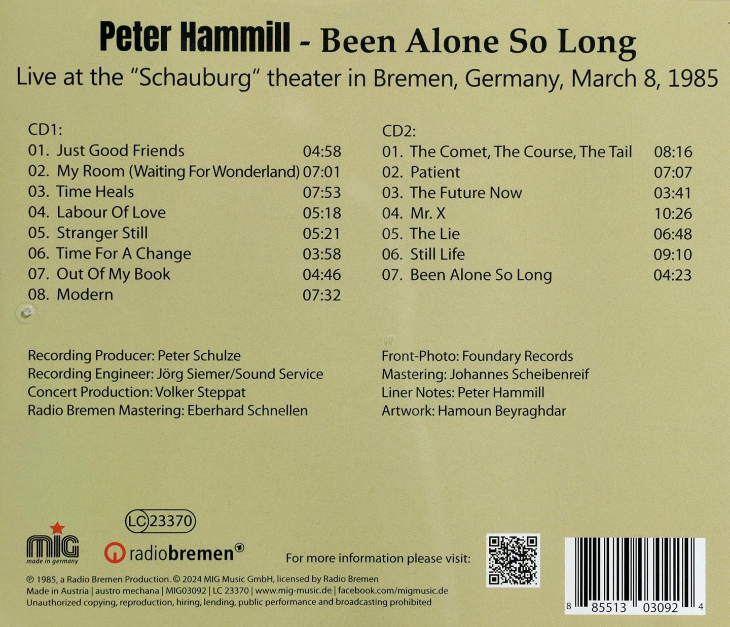 PETER HAMMILL: Been Alone So Long - HamiltonBook.com